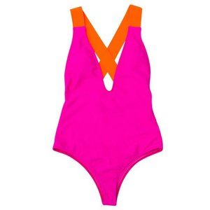 Shein | Hot Pink and Orange Criss Cross Back One Piece Swimsuit